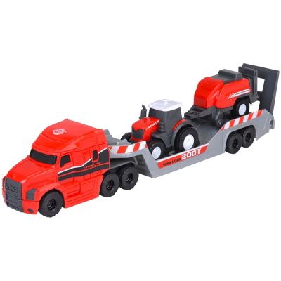 Camion dickie toys massey ferguson micro farm truck 32 cm cu tractor si presa de balotat hubs203735004