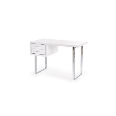 Birou hm b30, mdf lucios, cadru metalic cromat, 2 sertare, 120x55x76 cm, alb drm9587
