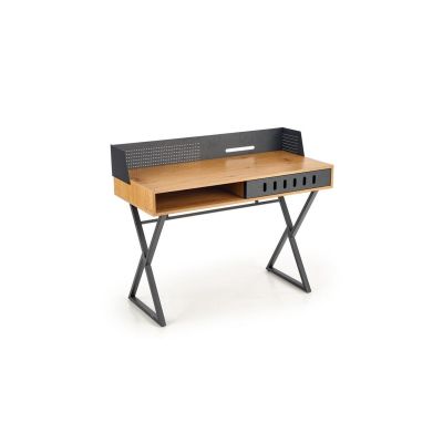 Birou hm b43, cadru metalic, mdf, spatiu depozitare, 110x51x90 cm, stejar/negru drm9593