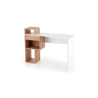 Birou hm conti, rafturi, sertar, pal melaminat, 122x57x90 cm, stejar auriu/alb drm9598