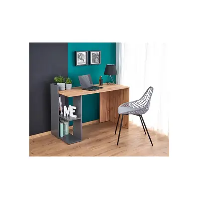 Birou hm fino, 2 rafturi, pal melaminat, 122x57x85 cm, stejar/gri antracit drm8629