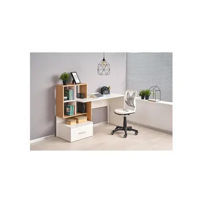 Birou cu spatii depozitare hm grosso, rafturi, sertar, pal melaminat, 149x50x105 cm, stejar auriu/alb drm4649