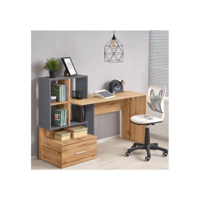 Birou cu spatii depozitare hm grosso, rafturi, sertar, pal melaminat, 149x50x105 cm, stejar auriu/gri antracit drm8803