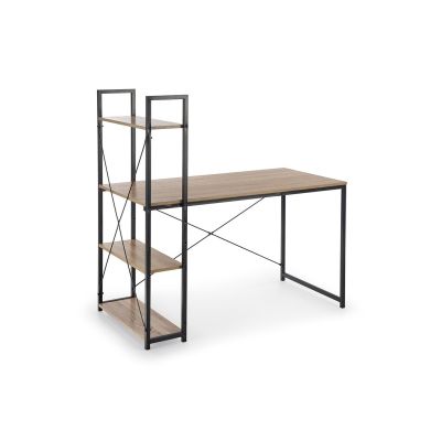 Birou cu rafturi hm narvik b1, industrial, cadru metalic, pal melaminat, 120x64x120 cm, stejar sonoma/negru drm8690