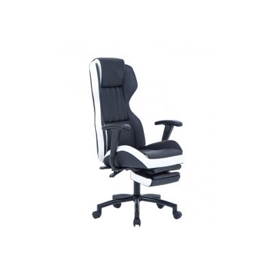 Scaun directorial gn77 kronos, suport picioare retractabil, mecanism multiblock, piele ecologica, baza metalica, 100 kg, negru/alb drm4288