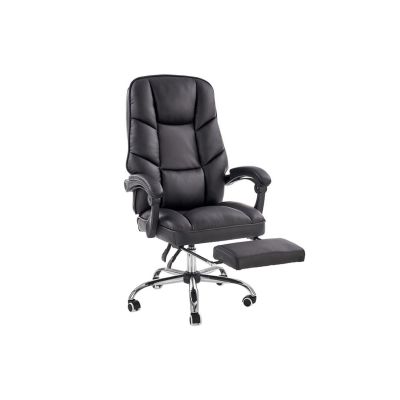 Scaun directorial ergonomic cu suport picioare, hm alvin, mecanism balans, piele ecologica, cadru cromat, 120 kg, negru drm8660