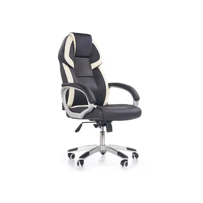 Scaun directorial hm barton, piele ecologica, mecanism balans, roti cauciucate, 120 kg, alb - negru drm4468