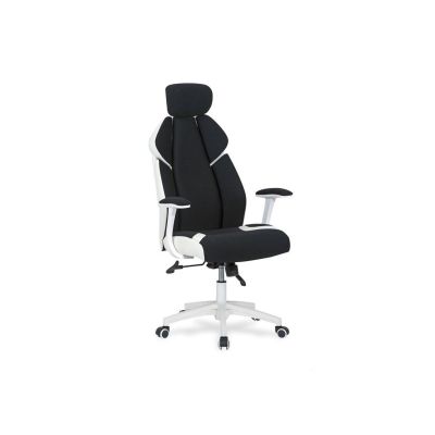 Scaun directorial hm chrono, piele ecologica/stofa, suport lombar, tetiera reglabila, 120 kg, alb/negru drm3992