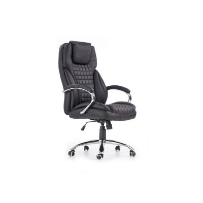 Scaun directorial hm king, ergonomic, piele ecologica, robust, mecanism de balans, cadru metalic cromat, inaltime reglabila, 120 kg, negru drm4456