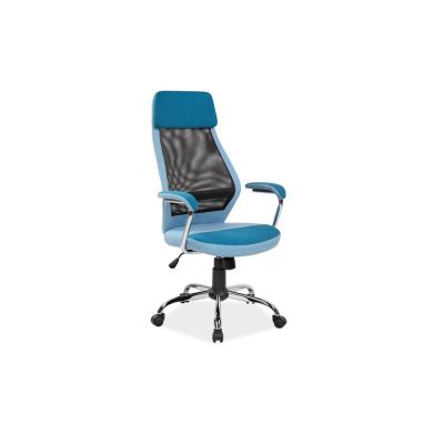 Scaun directorial cu suport lombar, sl q336, tapiterie mesh si stofa, cadru cromat, tetiera incorporata, mecanism balans, 100 kg, albastru drm4117