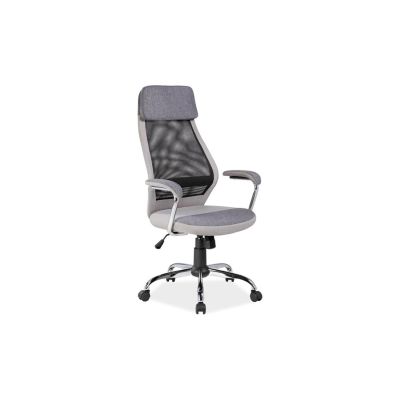 Scaun directorial cu suport lombar, sl q336, tapiterie mesh si stofa, cadru cromat, tetiera incorporata, mecanism balans, 100 kg, gri drm4118