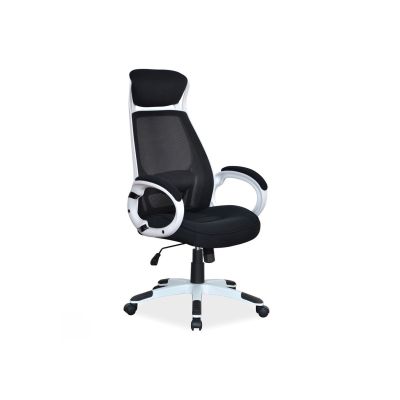 Scaun directorial cu mesh sl q409, cadru poliproprilena, tetiera integrata, mecanism balans, rotire 360 ˚, alb/negru drm4745