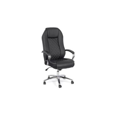 Scaun directorial robust off 313, piele ecologica, ergonomic, baza cromata, mecanism asincron, 150 kg, negru drm8857