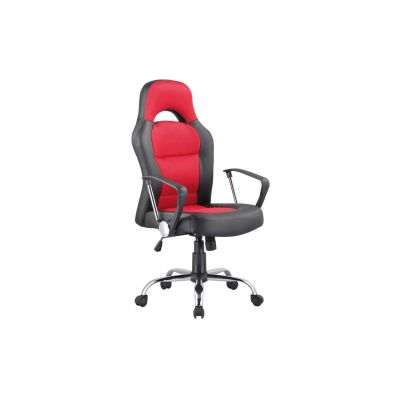 Scaun directorial sl q033, cadru cromat, piele ecologica/mesh, inaltime ajustabila, mecanism de balans, 100 kg, rosu/negru drm3209