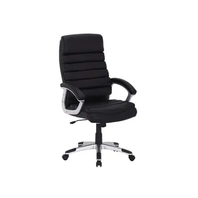 Scaun directorial sl q087, tapitat cu piele ecologica, suport lombar, mecanism de balans, rotativ, cadru polipropilena, 100 kg, negru drm4072