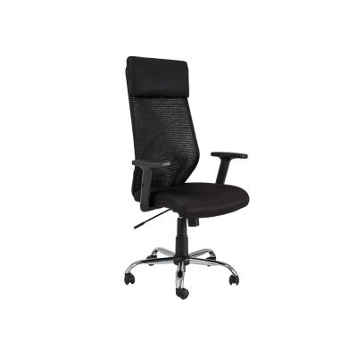 Scaun directorial sl q211, cotiere reglabile, mesh, cadru cromat, suport lombar, mecanism de balans, negru drm4099