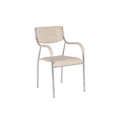Scaun vizitator gn cu manere, cadru cromat, piele ecologica, 150 kg, bej drm4272