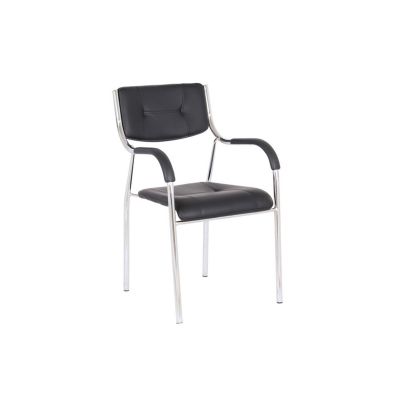 Scaun vizitator gn cu manere, cadru cromat, piele ecologica, 150 kg, negru drm4271