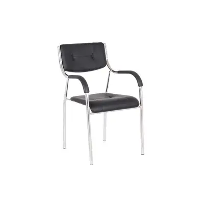 Scaun vizitator gn cu manere, cadru cromat, piele ecologica, 150 kg, negru drm4271
