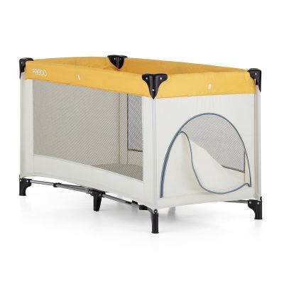 Feedo - Patut de calatorie, Pliabil, Cu geanta de transport inclusa, Cu intrare laterala si inchidere prin fermoar, Greutate maxima suportata 15 kg, 0-30 luni, Galben BYN221794