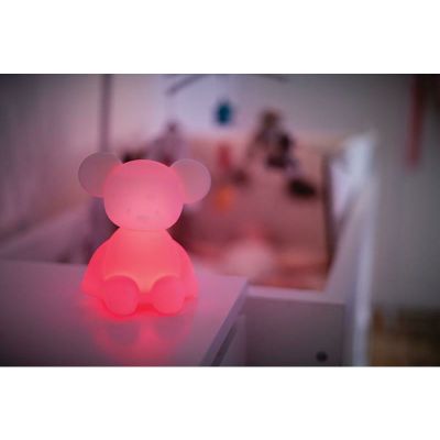 Nattou - Lampa de veghe, Cu senzor care detecteaza plansul bebelusui si calmeaza vizual, Cu 7 culori diferite si 4 intensitati, Durata de iluminare pana la 12h, Incarcare prin cablu USB, Silicon, Fara BPA, Soricel, 0 luni+, Multicolor BYN879231
