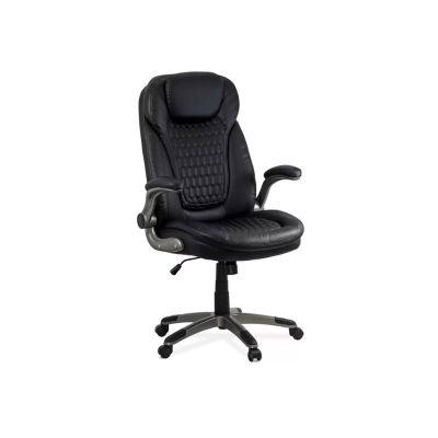 Scaun directorial off 320, piele ecologica, sezut cu arcuri, brate rabatabile, cadru polipropilena, 130 kg, negru drm10073
