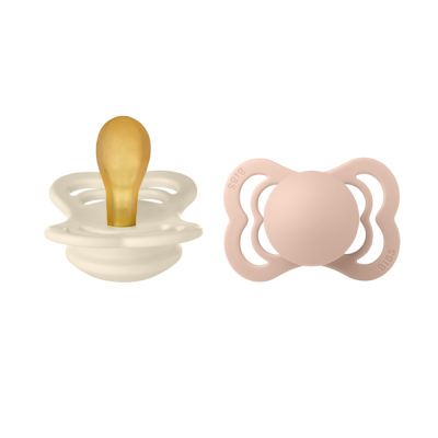 Bibs - set 2 suzete supreme latex, tetina simetrica, 0 luni +-ivory/blush bbb170220