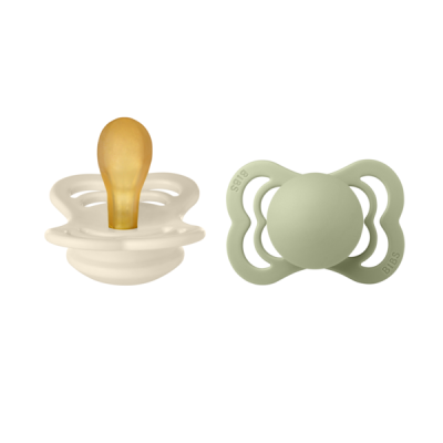 Bibs - set 2 suzete supreme latex, tetina simetrica, 0 luni +-ivory/sage bbb170346