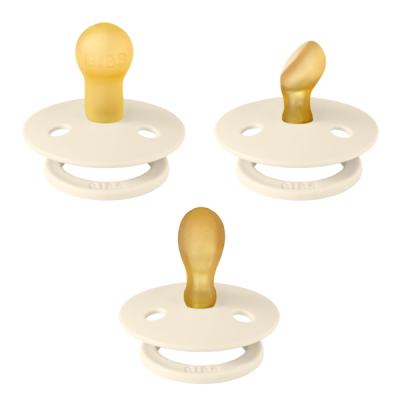 Bibs - set 3 suzete colour latex, tetina rotunda, simetrica & anatomica 0 luni +-ivory bbb81340