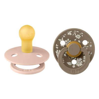 Bibs x liberty - set 2 suzete colour capel latex, tetina rotunda, 0 luni+-dark oak/blush bbb11010101