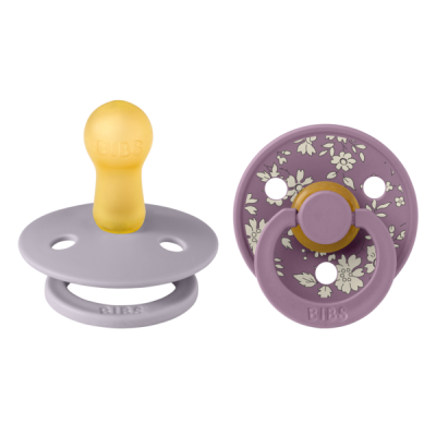 Bibs x liberty - set 2 suzete colour capel latex, tetina rotunda, 6 luni+-fossil grey/mauve bbb12010102