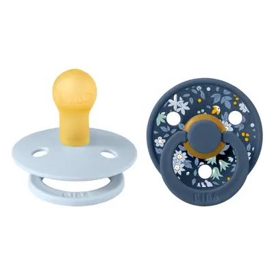 Bibs x liberty - set 2 suzete colour chamomile lawn latex, tetina rotunda, 0 luni+-baby blue/steel blue bbb11012102