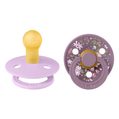 Bibs x liberty - set 2 suzete colour chamomile lawn latex, tetina rotunda, 0 luni+-mauve/violet sky bbb11012101
