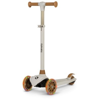 Lionelo - Trotineta pentru copii, Jessy, Pliabila, Pana la 50 Kg, Cu design ergonomic, Cu lumini LED, 56 x 26 x 67-82 cm, 3 ani+, Maro BYNLOE-JESSY_GREY_BROWN