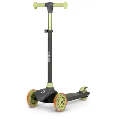 Lionelo - Trotineta pentru copii, Jessy, Pliabila, Pana la 50 Kg, Cu design ergonomic, Cu lumini LED, 56 x 26 x 67-82 cm, 3 ani+, Verde BYNLOE-JESSY_GREY_GREEN