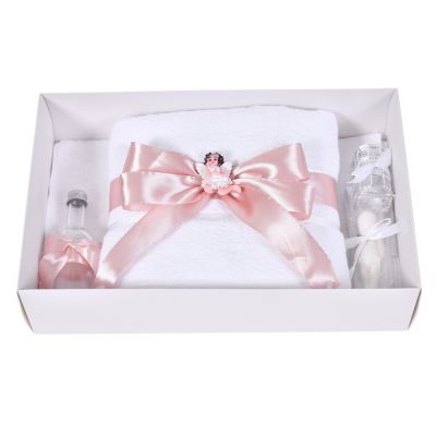 Trusou botez fete, funda roz pudra eleganta si ingeras, Denikos® C9326 NKO6049
