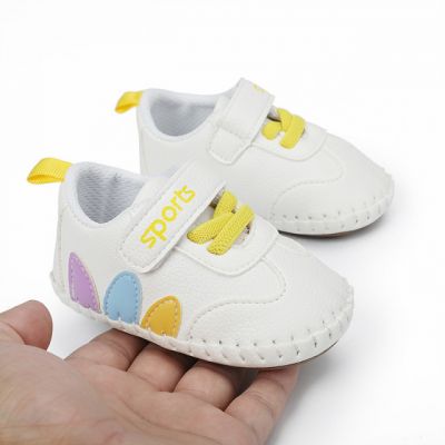 Adidasi albi pentru bebelusi - Frunzulite colorate AMJ8007-2-sa30