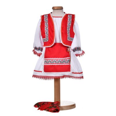 Rochita traditionala botez pentru fetite, 4 piese, alb - rosu, Denikos® 0204 NIK6062