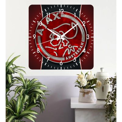 Ceas de perete ajax amsterdam -rosu-48x48 cm-plastic-patrat