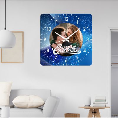 Ceas de perete blue christmas -albastru-48x48 cm-plastic-patrat