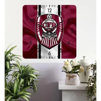 Ceas De Perete Cfr Cluj -48x48 Cm-plastic-patrat-visiniu