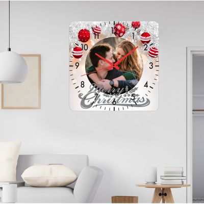 Ceas de perete christmas love -gri-48x48 cm-plastic-patrat