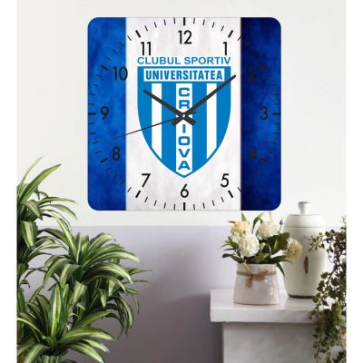 Ceas de perete csu craiova -albastru-40x40 cm-plastic-patrat