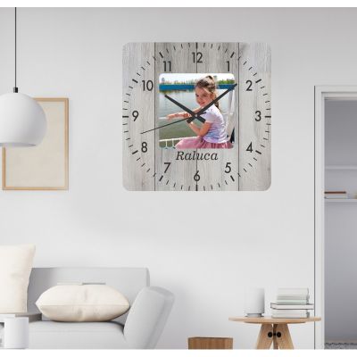 Ceas de perete cu foto -gri-40x40 cm-plastic-patrat