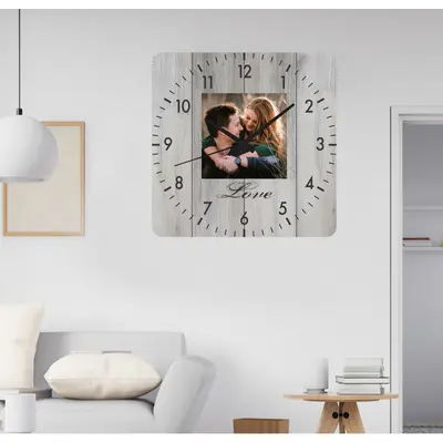 Ceas De Perete Cu Foto Cuplu -gri-40x40 Cm-plastic-patrat