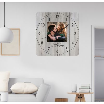 Ceas de perete cu foto cuplu -gri-48x48 cm-plastic-patrat