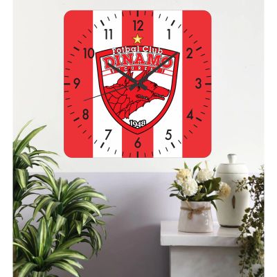 Ceas de perete dinamo -rosu-30x30 cm-plastic-patrat