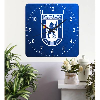 Ceas de perete fcu craiova -albastru-40x40 cm-plastic-patrat