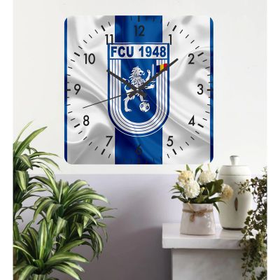 Ceas de perete fcu craiova 1 -albastru-40x40 cm-plastic-patrat