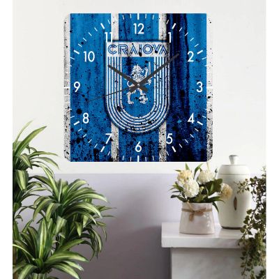 Ceas de perete fcu craiova 2 -albastru-40x40 cm-plastic-patrat